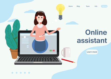 Concept Web page online assistant, customer and operator, call centre, online global technical support 24-7のイラスト素材