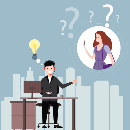 Concept online assistant, customer and operator, call centre, online global technical support 24-7.のイラスト素材