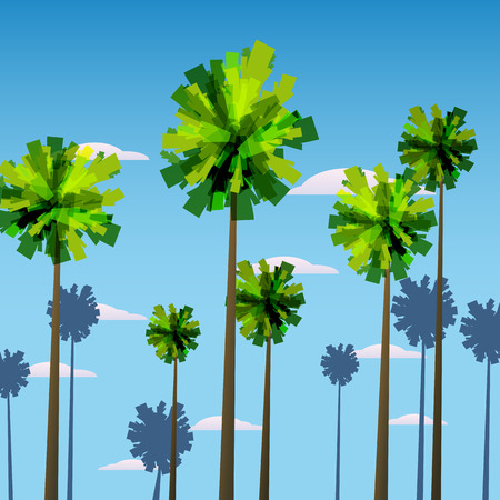 Tropical sunrise at seashore, sea landscape with palms, minimalistic illustration. Seascape sunrise or sunsetのイラスト素材