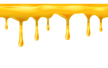 Dripping seamless honey, yellow, dripps, liquid drop and splash, isolated on white, vector and illustration.の写真素材