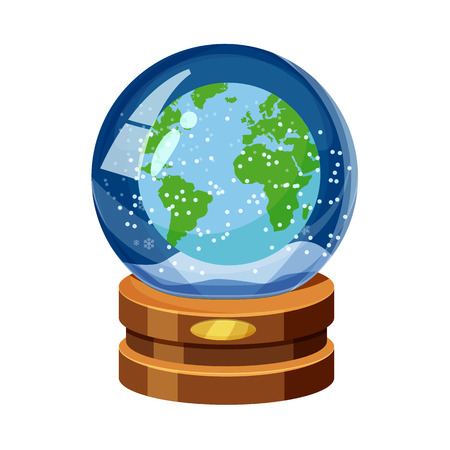 Snow globe with Earth, world map, snow, cartoon style, vector, isolatedの写真素材