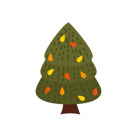 Colorful autumn pine tree. Cartoon yellow, orange, red fall tree for city park and forest landscape backgroundのイラスト素材