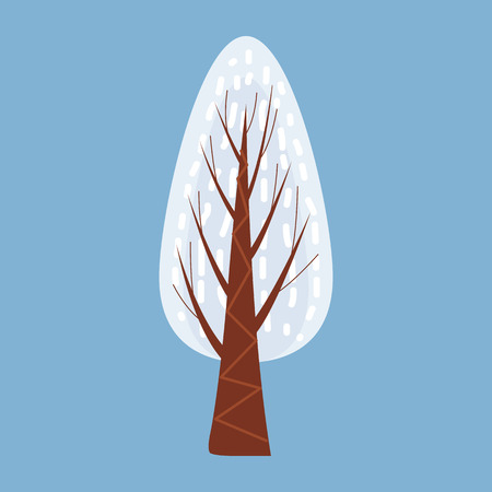 Winter tree decorate stylized, snow, naked. Vector, cartoon style, isolatedのイラスト素材