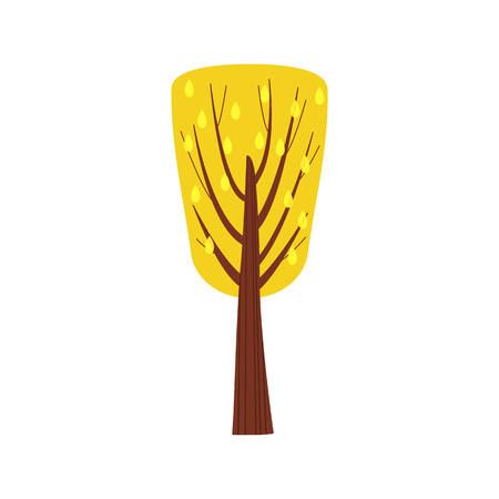 Colorful autumn tree. Cartoon yellow, orange, red fall tree for city park and forest landscape background vector isolatedの写真素材
