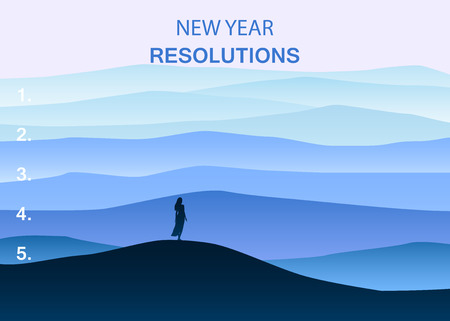 New years resolution in the new year, women are standing on the hilのイラスト素材