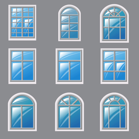 Set of different windows, element for architecture, vector, illustration, isolatedの写真素材