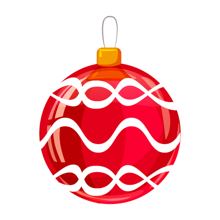 Colour decorated christmas red ball isolated on white background. Vector illustration. Cartoon styleの写真素材