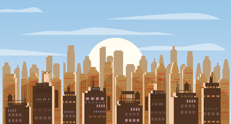 Cityscape day. Modern city skyline panoramic vector background. Urban city tower skyscrapers skyline illustration, isolated, illustrationの写真素材