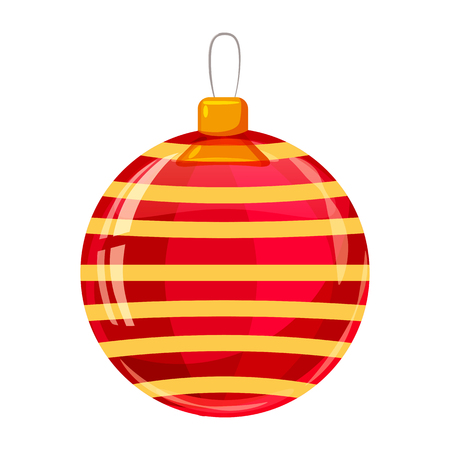 Colour decorated christmas red ball isolated on white background. Vector illustration. Cartoon styleの写真素材