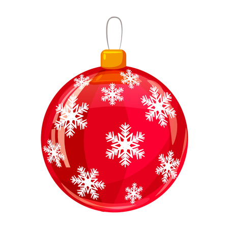 Colour decorated christmas red ball isolated on white background. Vector illustration. Cartoon styleの写真素材