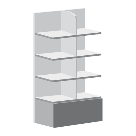 Rack shelves for supermarket floor showcases on a white background. Advertisement POS POI. Slender white. Layout template. Vector illustration. Isolatedの写真素材