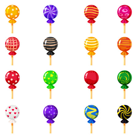A set of colored candies, lollipop, caramel, various bright colors. Sweets, vector, isolated, cartoon styleの写真素材