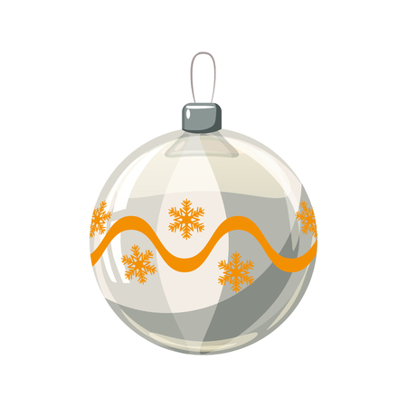 Christmas ball yellow, gold, white colour decorated on white background, illustration, vector, isolatedのイラスト素材