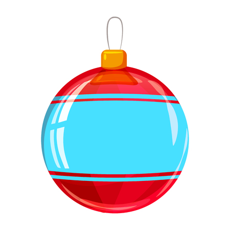 Colour decorated christmas red ball isolated on white background. Vector illustration. Cartoon styleの写真素材
