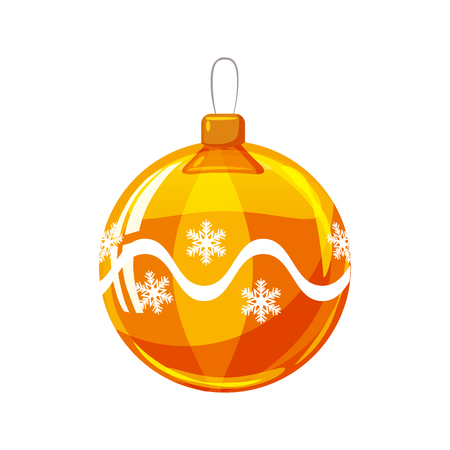 Christmas ball yellow, gold, white colour decorated on white background, illustration, vector, isolatedの写真素材