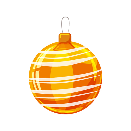 Christmas ball yellow, gold, white colour decorated on white background, illustration, vector, isolatedの写真素材