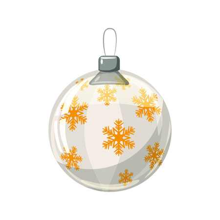 Christmas ball yellow, gold, white colour decorated on white background, illustration, vector, isolatedの写真素材