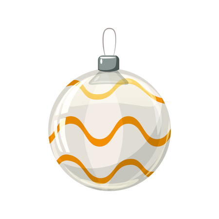Christmas ball yellow, gold, white colour decorated on white background, illustration, vector, isolatedの写真素材