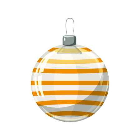 Christmas ball yellow, gold, white colour decorated on white background, illustration, vector, isolatedの写真素材