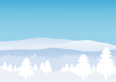 Winter landscape, minimal style. Horizon, panorama, snow-covered trees. Ate, pine. Vector, illustration, isolated, template, poster, bannerの写真素材