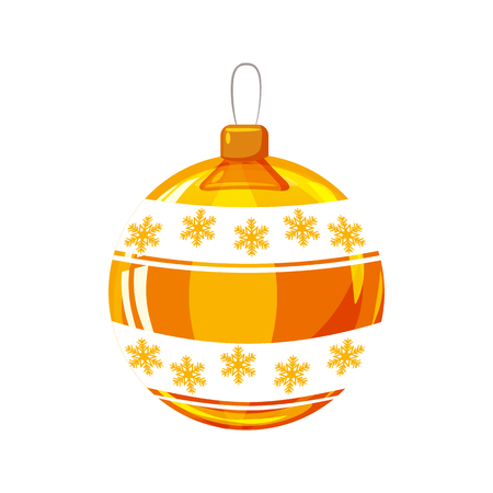Christmas ball yellow, gold, white colour decorated on white background, illustration, vector, isolatedの写真素材