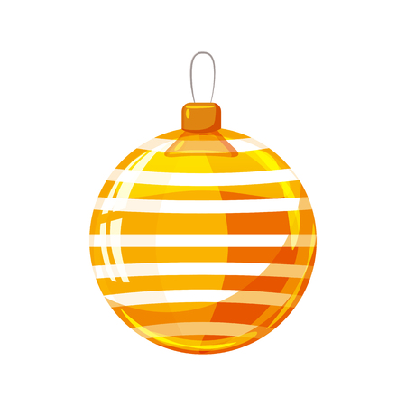 Christmas ball yellow, gold, white colour decorated on white background, illustration, vector, isolatedの写真素材
