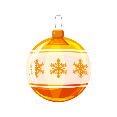 Christmas ball yellow, gold, white colour decorated on white background, illustration, vector, isolatedの写真素材