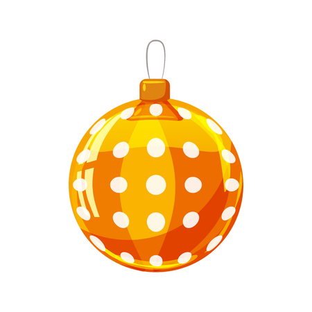 Christmas ball yellow, gold, white colour decorated on white background, illustration, vector, isolatedの写真素材