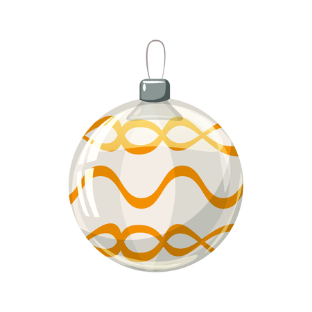 Christmas ball yellow, gold, white colour decorated on white background, illustration, vector, isolatedの写真素材