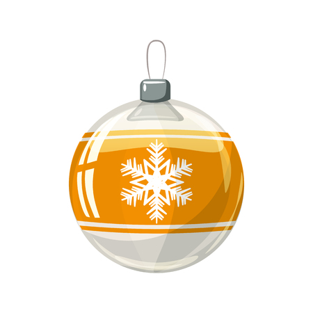Christmas ball yellow, gold, white colour decorated on white background, illustration, vector, isolatedの写真素材