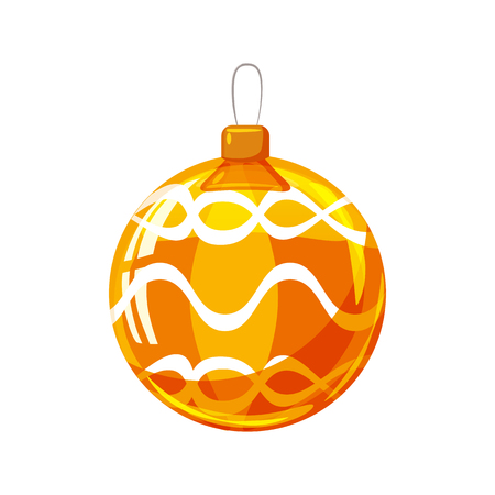 Christmas ball yellow, gold, white colour decorated on white background, illustration, vector, isolatedの写真素材