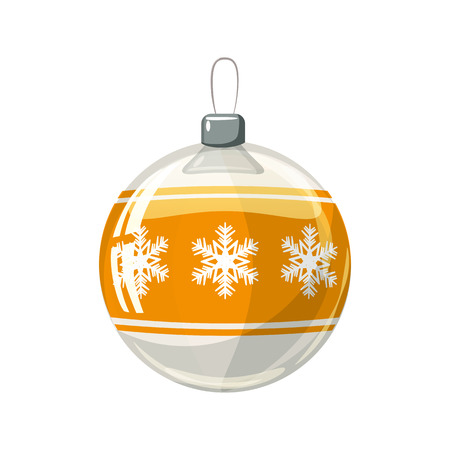 Christmas ball yellow, gold, white colour decorated on white background, illustration, vector, isolatedの写真素材