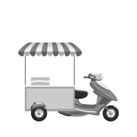 Scooter vector template for branding and advertising isolated on white. Side view with stuff, Van for Brand Identity street cafe and Fast-Food transport. Isolated, flat cartoon styleの写真素材