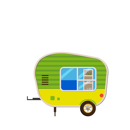 Trailer vector template for branding and advertising isolated on white. Side view, for Brand Identity street cafe and Fast-Food transport. Isolated, flat cartoon styleのイラスト素材