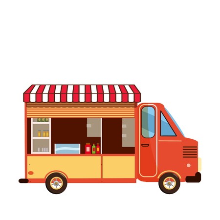 Truck vector template for car branding and advertising isolated on white. Side view, Van with stuff for Brand Identity street cafe and Fast-Food transport. Isolated, flat cartoon styleのイラスト素材