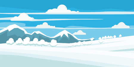 Winter landscape, field in the snow, trees mountainsのイラスト素材