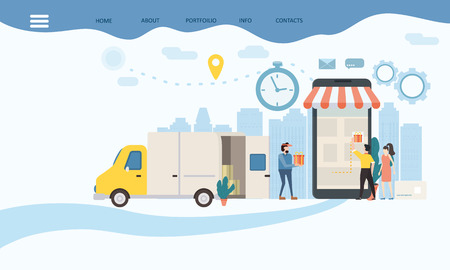 Landing delivery of goods, tracking of goods online trackeのイラスト素材