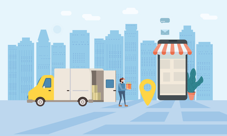 Online delivery of goods, tracking online trackerのイラスト素材