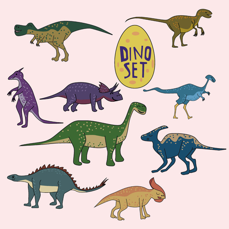Set of dinosaurs, funny cute animals, isolated vectorのイラスト素材