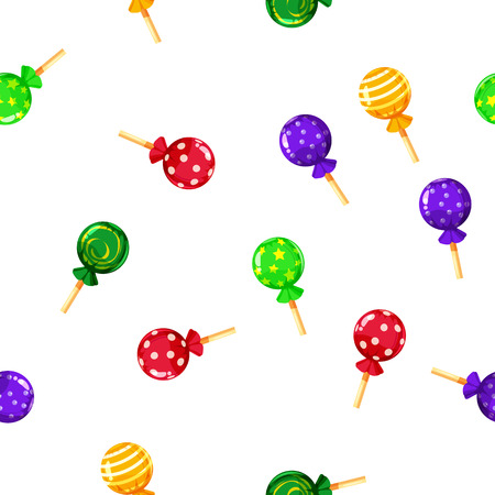 Seamless pattern colored candy lollipop, caramel on stickのイラスト素材