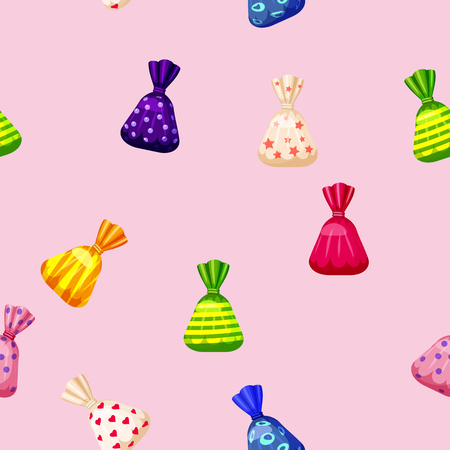 Seamless pattern of colored chocolates in a pack, caramel, chocolateのイラスト素材