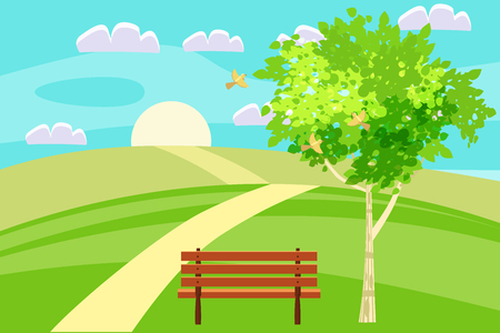 Spring landscape hills dear leading into the distance beyond the horizonのイラスト素材