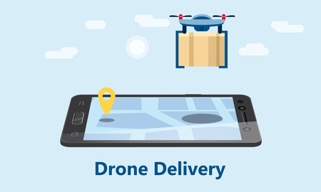 Concept of delivery of the drone flies with the mail, the delivery of parcelsのイラスト素材