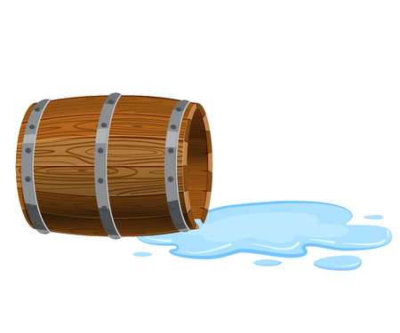 Open barrel lying on the ground, empty with spilled liquidのイラスト素材