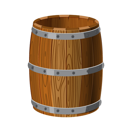 Open arrel wooden with metal stripes, for alcohol, wine, rum, beer and other beveragesのイラスト素材