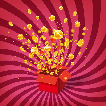 Box Exploision, Blast. Open Red Gift Box and Confettiのイラスト素材