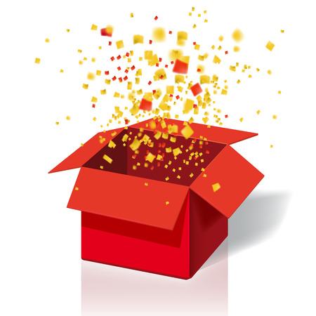 Box Exploision, Blast. Open Red Gift Box and Confetti. Enter to Win Prizesのイラスト素材