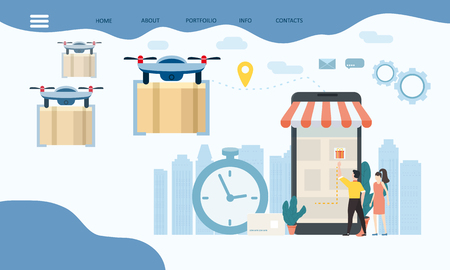 Concept of delivery of the drone flies with the mail, the delivery of parcelsのイラスト素材