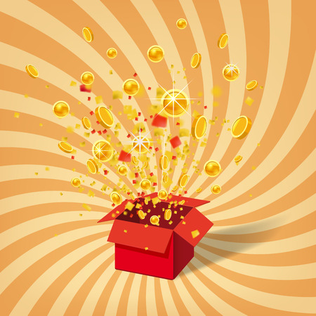 Box Exploision, Blast. Open Red Gift Box and Confettiのイラスト素材