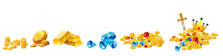 Set Treasure, gold, coins, rock gold nugget bars jewels crownのイラスト素材
